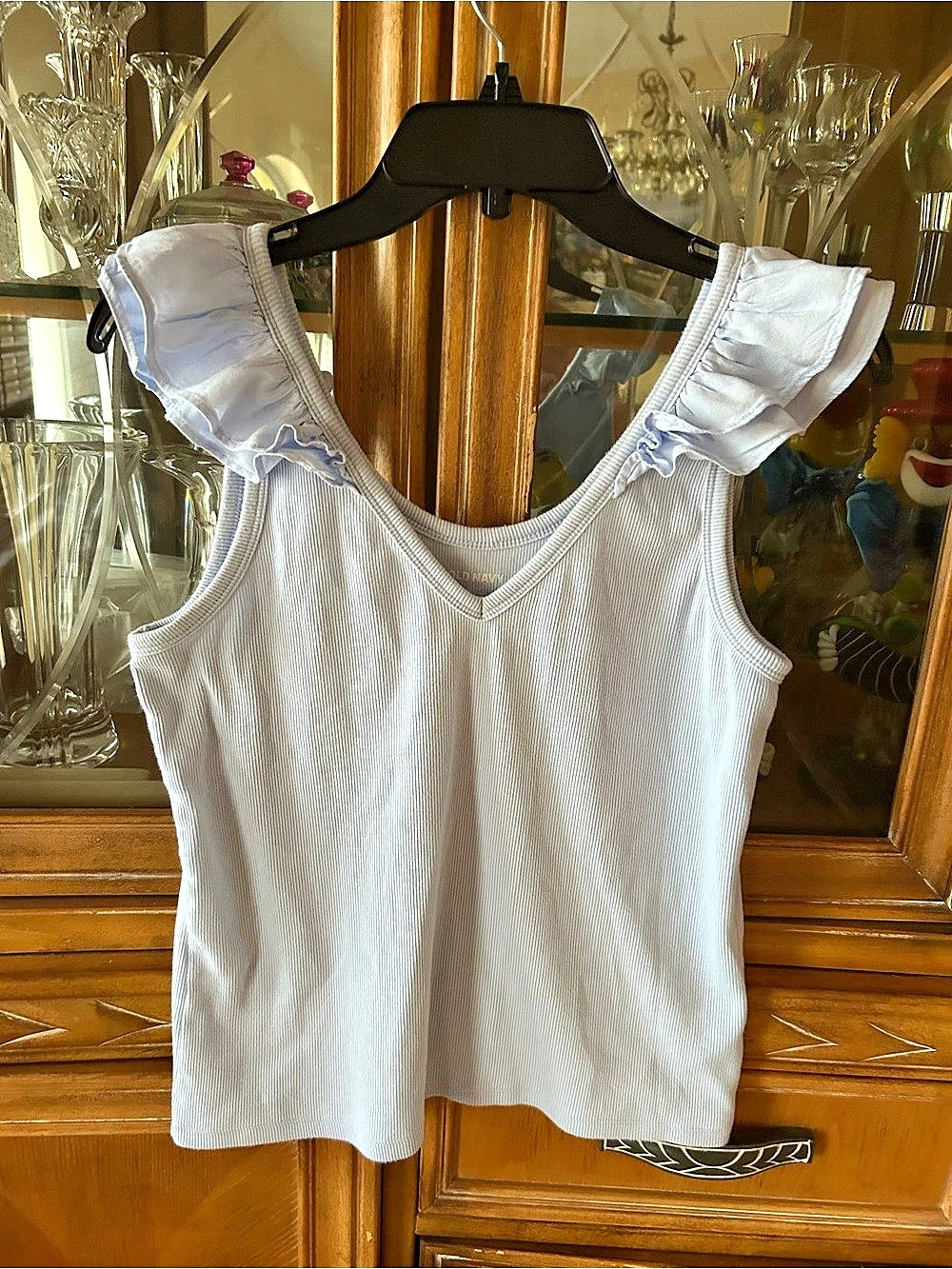 Old Navy Ribbed Ruffle-Strap Tank Top White Medium